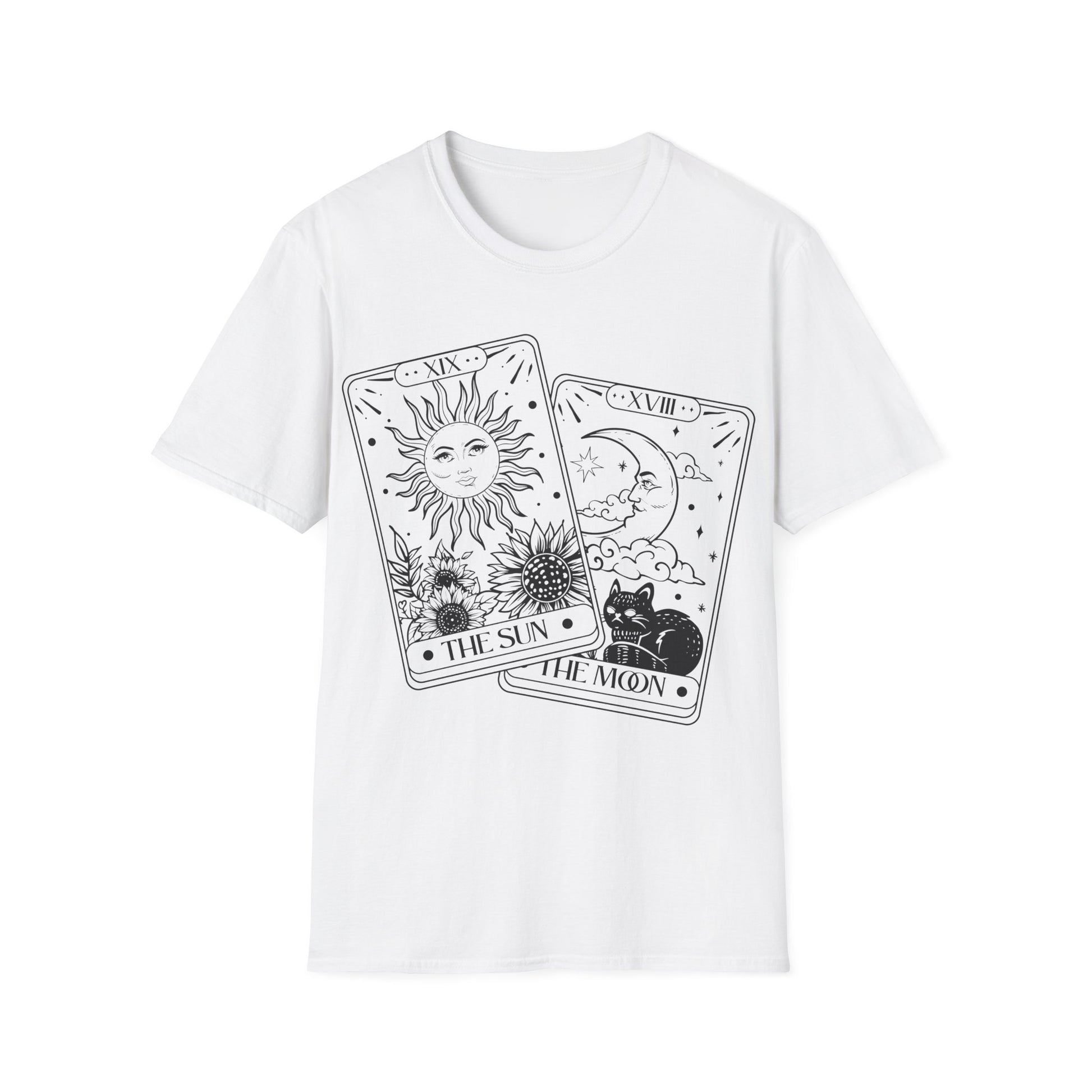 The Sun & Moon Tarot T-Shirt – Unisex Shirt mit mystischem Sonne-und-Mond-Motiv im Tarotkarten-Stil