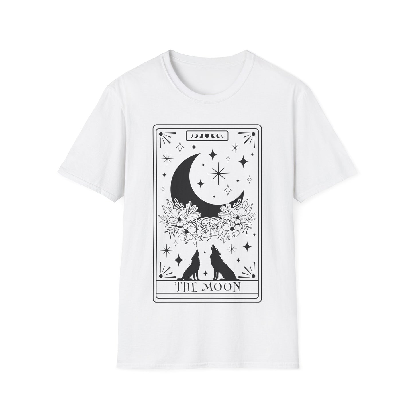The Moon Tarot T-Shirt – Unisex Shirt mit Wölfen und Vollmond im mystischen Tarotkarten-Stil