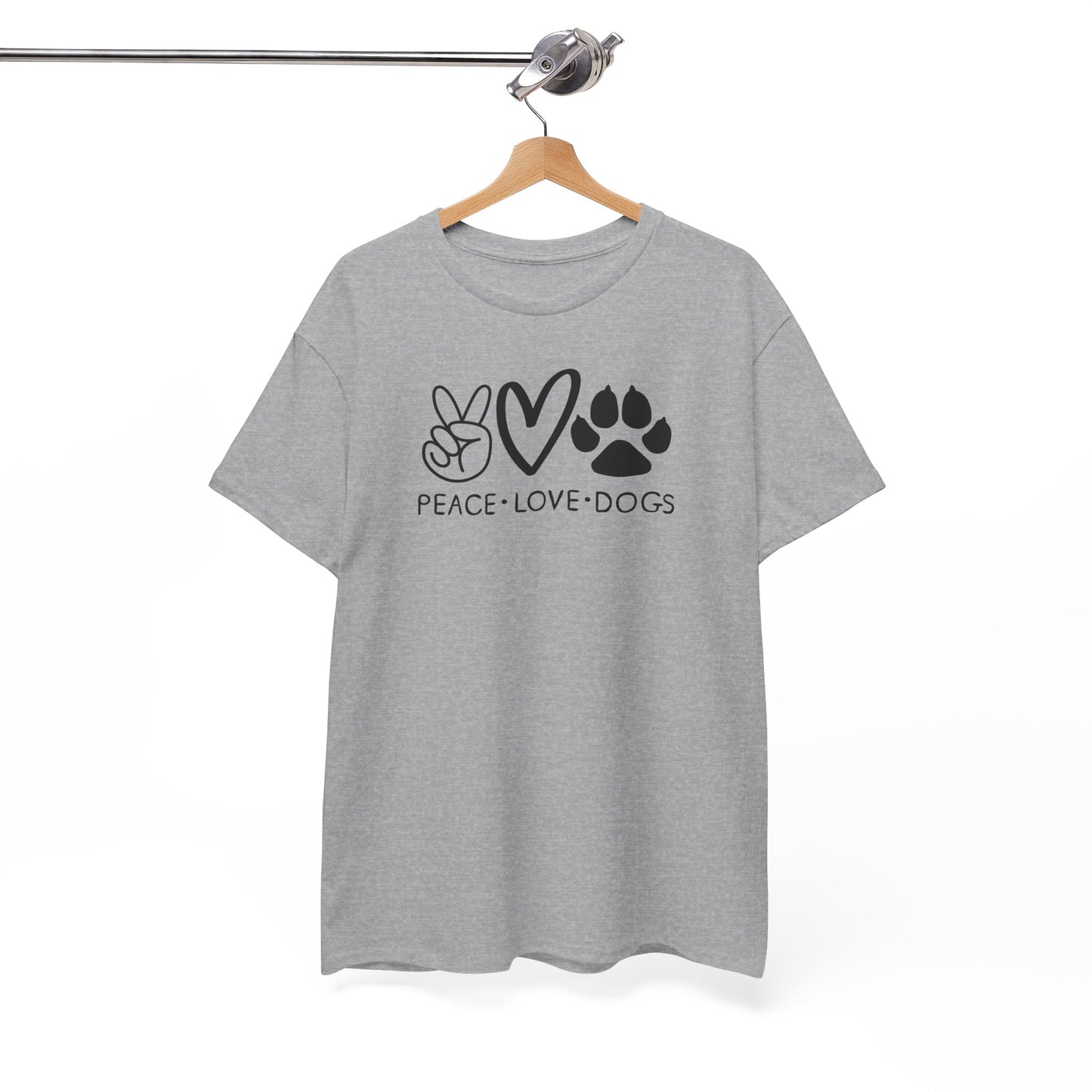 graues T-Shirt mit Aufdruck „Peace Love Dogs“ in Schwarz – Lustiges Hunde Shirt für Männer und Frauen