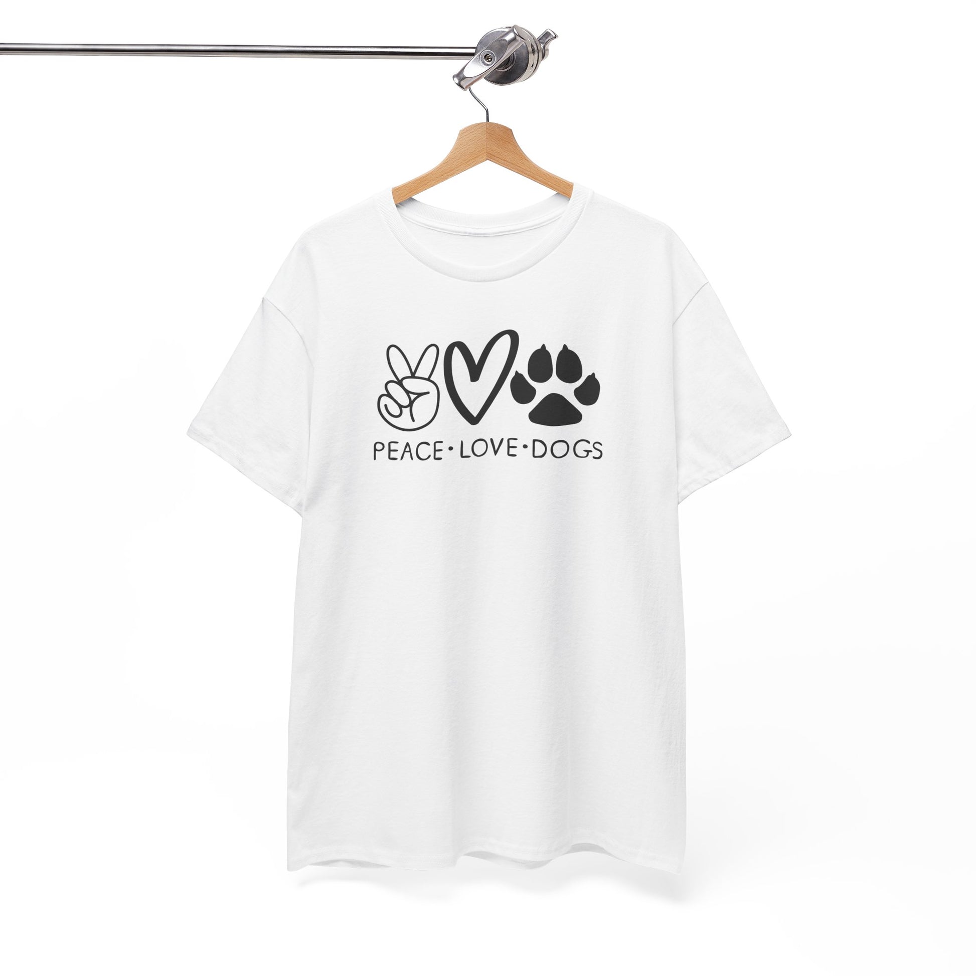 Weißes T-Shirt mit Aufdruck „Peace Love Dogs“ in Schwarz – Lustiges Hunde Shirt für Männer und Frauen
