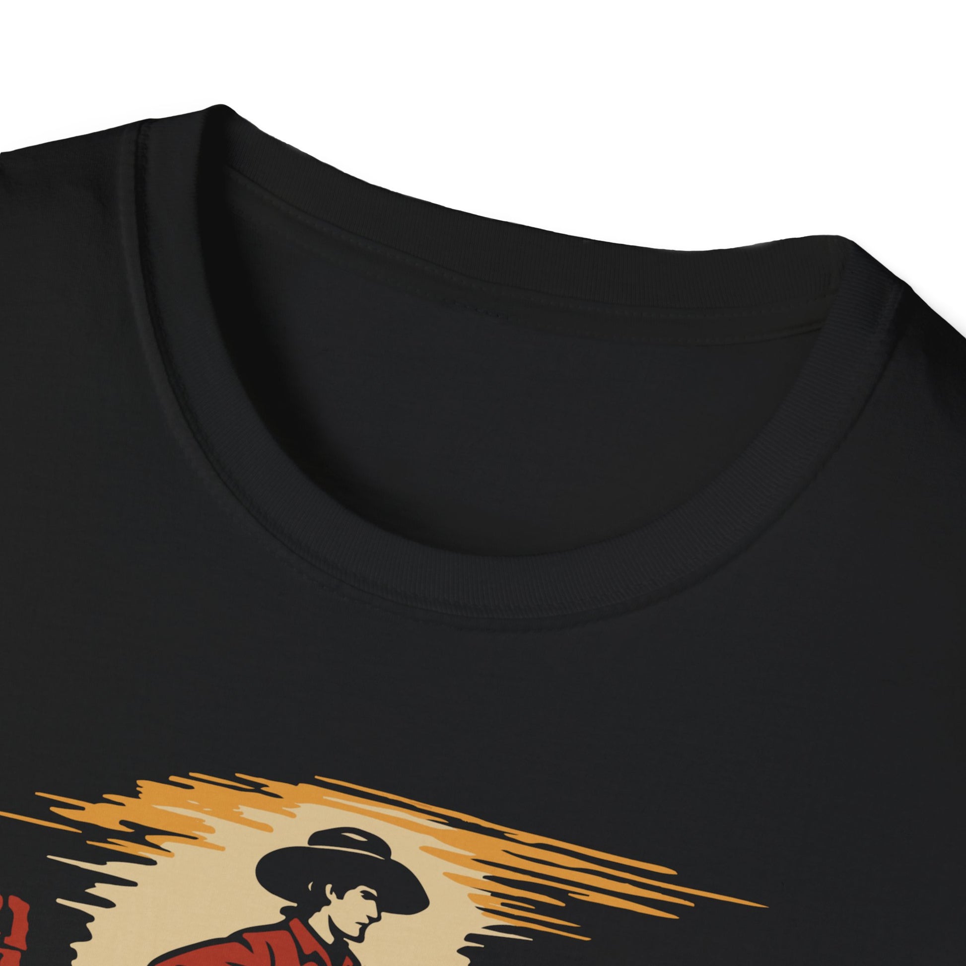 Cowboy T-Shirt Herren mit Pferd Western-Motiv auf schwarzem Stoff