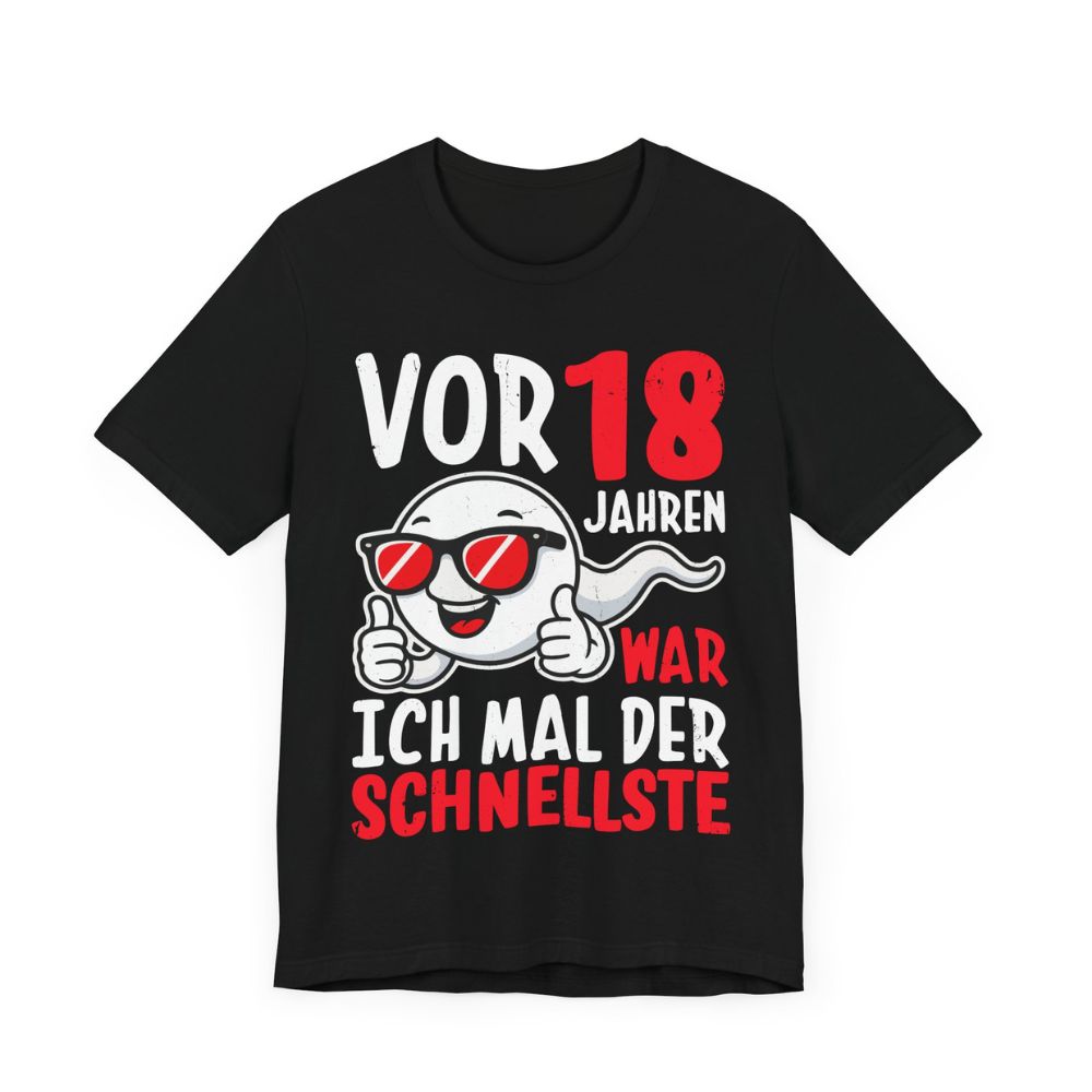 Lustiges T-Shirt für den 18. Geburtstag mit Aufdruck ‚Schnellstes Spermium‘ – schwarzes Funshirt für junge Männer