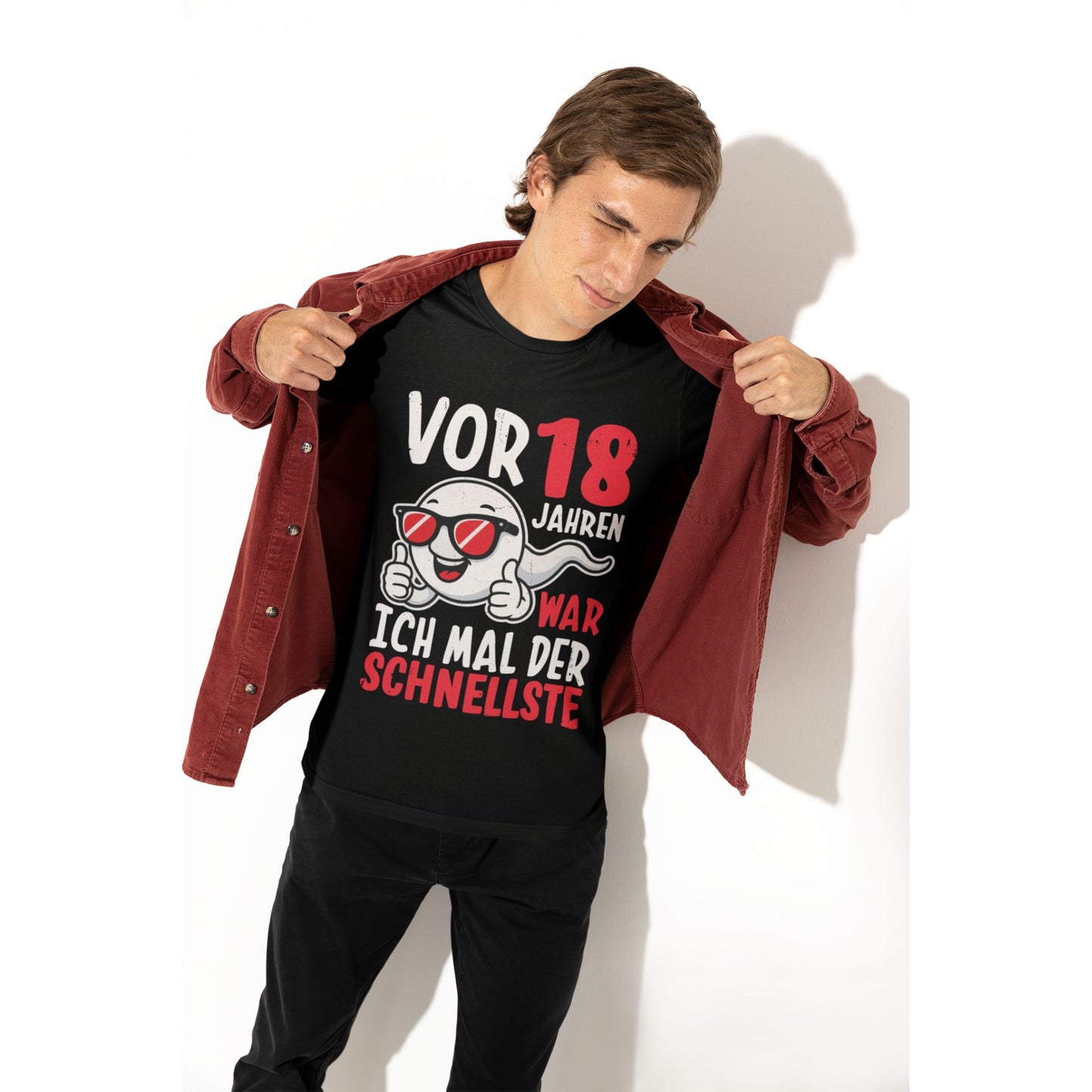 Lustiges T-Shirt für den 18. Geburtstag mit Aufdruck ‚Schnellstes Spermium‘ – schwarzes Funshirt für junge Männer