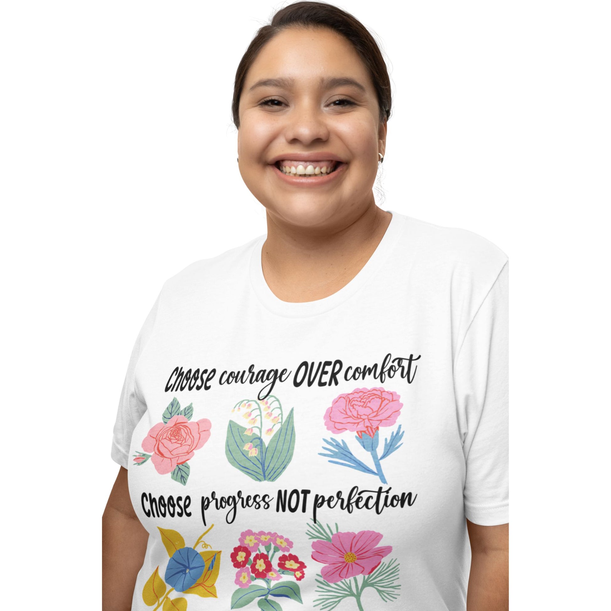 T-Shirt mit Blumenprint und Aufschrift 'Choose Kindness' – feminines Statementshirt für Frauen