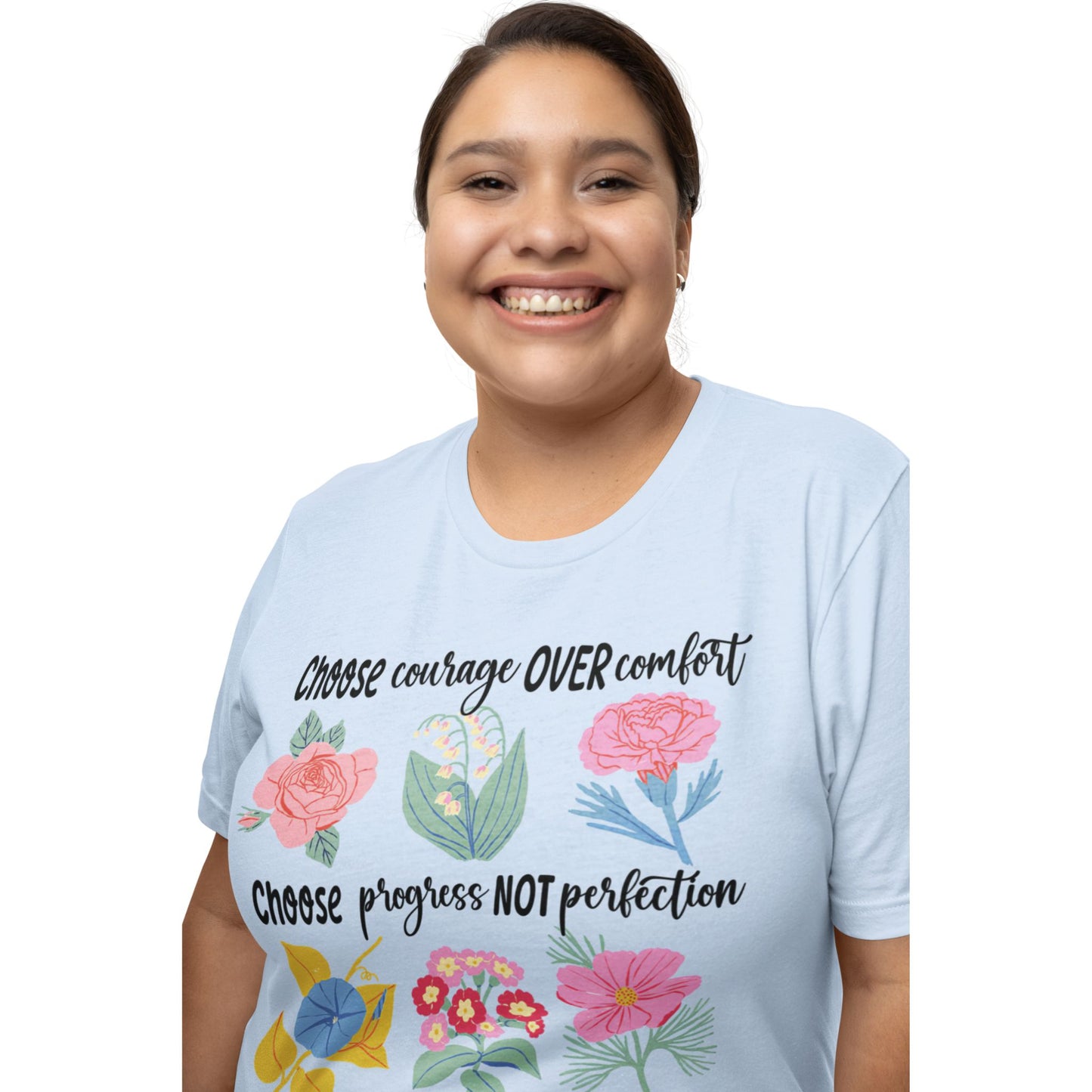 T-Shirt mit Blumenprint und Aufschrift 'Choose Kindness' – feminines Statementshirt für Frauen