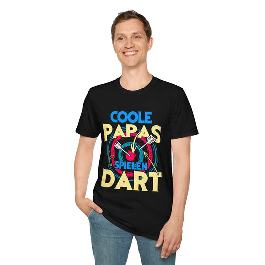 Coole Papas spielen Dart – T-Shirt mit Schriftzug und Retro-Dartscheibe