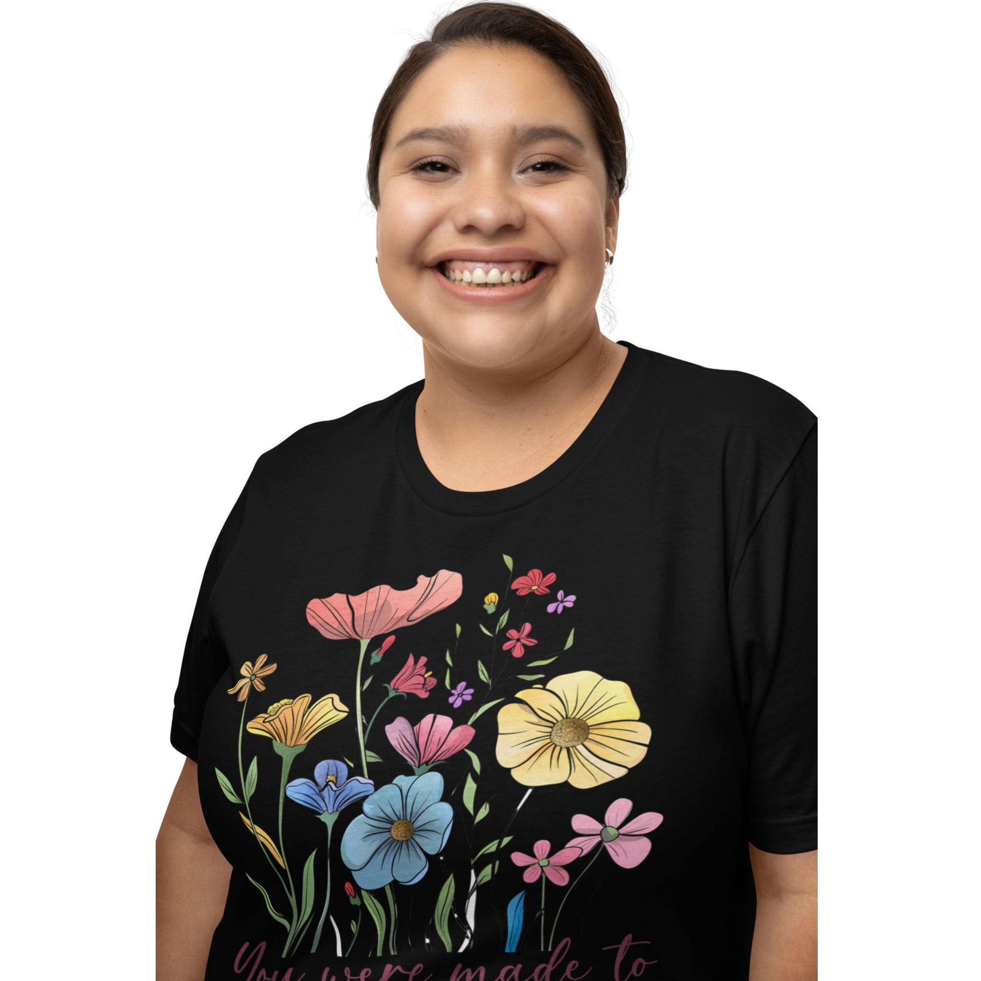 T-Shirt mit Blumenmotiv & Aufdruck 'You were made to BLOOM' – feminines Statementshirt für Frauen