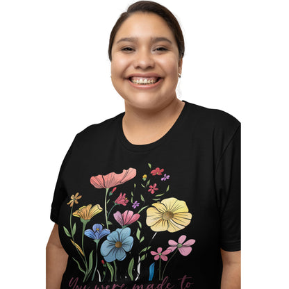 T-Shirt mit Blumenmotiv & Aufdruck 'You were made to BLOOM' – feminines Statementshirt für Frauen