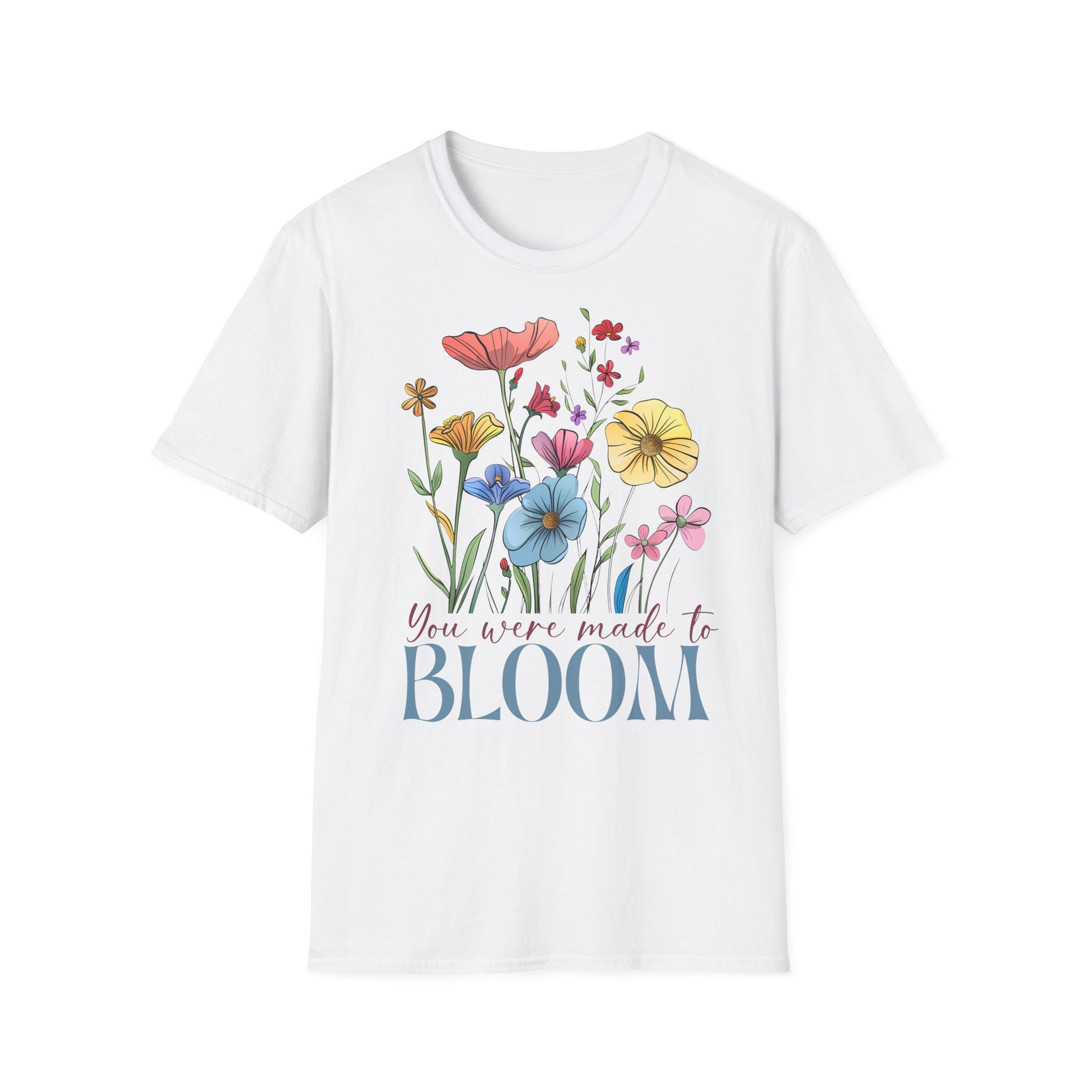 T-Shirt mit Blumenmotiv & Aufdruck 'You were made to BLOOM' – feminines Statementshirt für Frauen