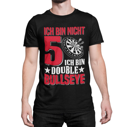 T-Shirt mit Spruch 'Ich bin nicht 50 – ich bin Double Bullseye' und Dartscheibe – witziges Geburtstagsgeschenk für Darts-Fans