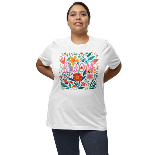 T-Shirt mit floraler Aufschrift 'BLOOM' – feminines Statement Shirt für Frühling & Sommer