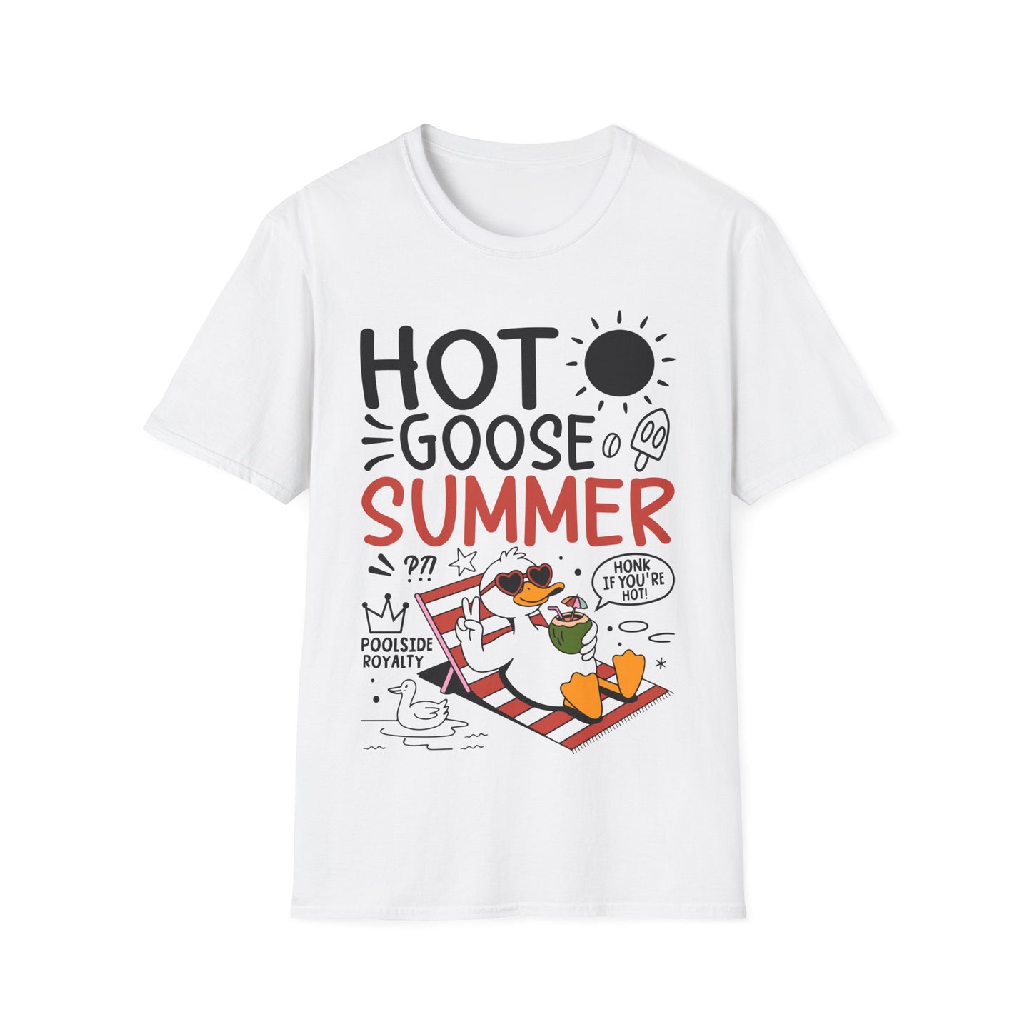 Sommerliches T-Shirt mit relaxter Gans im Liegestuhl und Cocktail – Hot Goose Summer Motiv