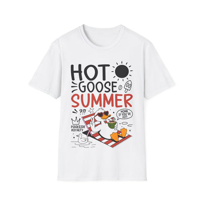 Sommerliches T-Shirt mit relaxter Gans im Liegestuhl und Cocktail – Hot Goose Summer Motiv