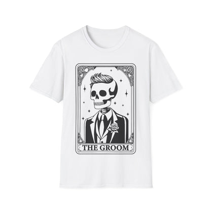 Couple Set 2 Tshirts die man gemeinsam tragen kann als Paar oder Ehepaar 'The Groom' und 'The Bride' – beide im Skelett mystischen Tarot Design."
