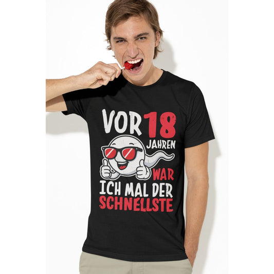 Lustiges T-Shirt für den 18. Geburtstag mit Aufdruck ‚Schnellstes Spermium‘ – schwarzes Funshirt für junge Männer