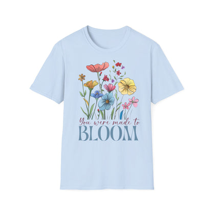 T-Shirt mit Blumenmotiv & Aufdruck 'You were made to BLOOM' – feminines Statementshirt für Frauen