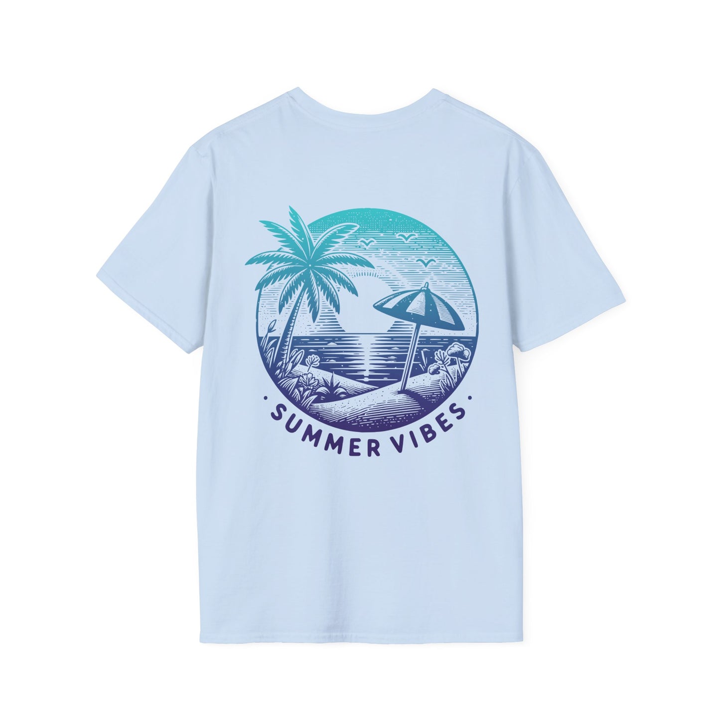 T-Shirt mit Aufdruck 'Summer Vibes' – kleiner Frontprint & großer Rückenprint – Sommerlook Unisex