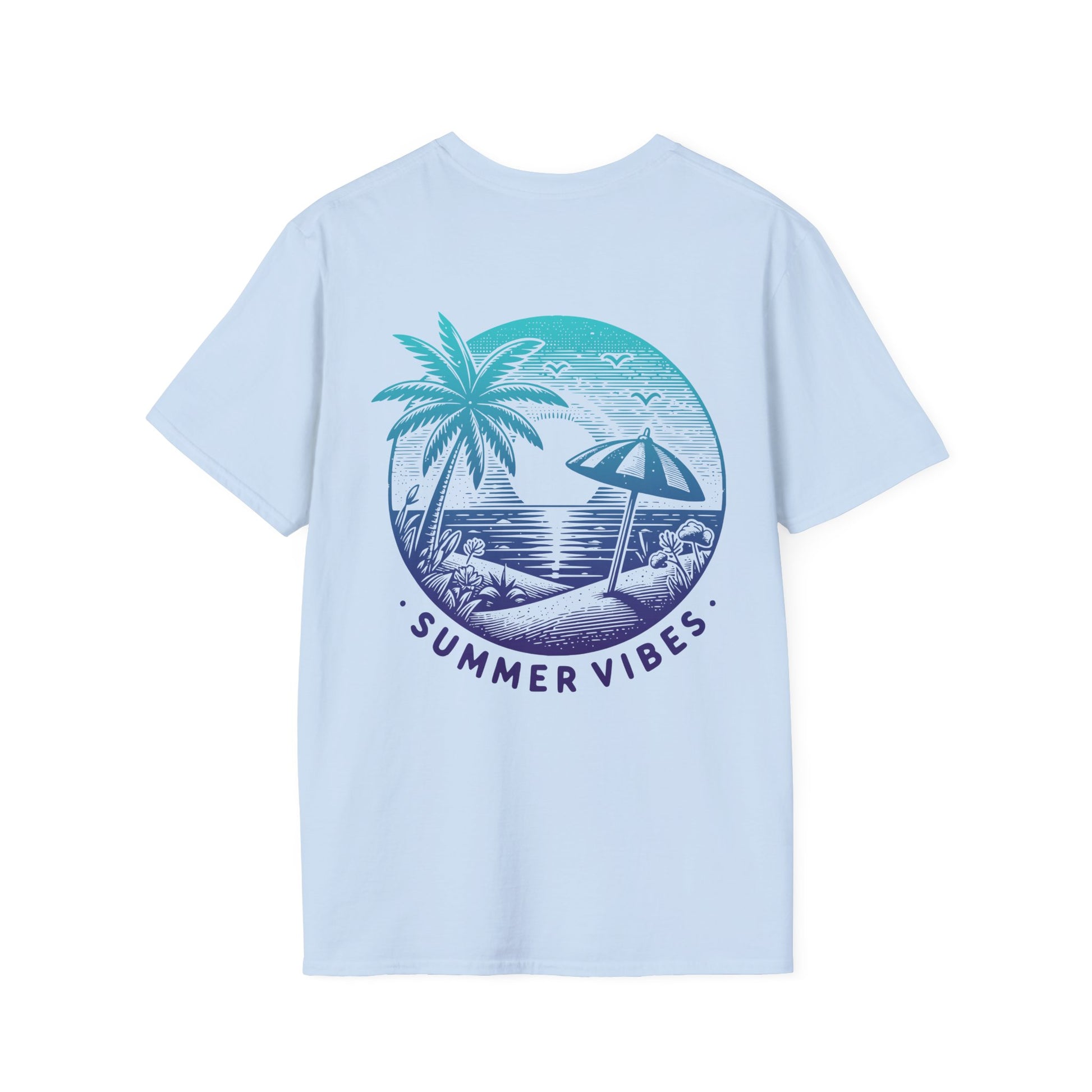 T-Shirt mit Aufdruck 'Summer Vibes' – kleiner Frontprint & großer Rückenprint – Sommerlook Unisex