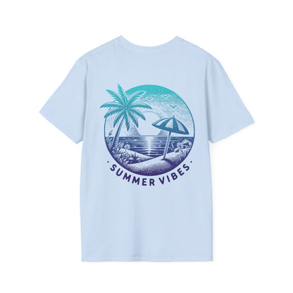 T-Shirt mit Aufdruck 'Summer Vibes' – kleiner Frontprint & großer Rückenprint – Sommerlook Unisex