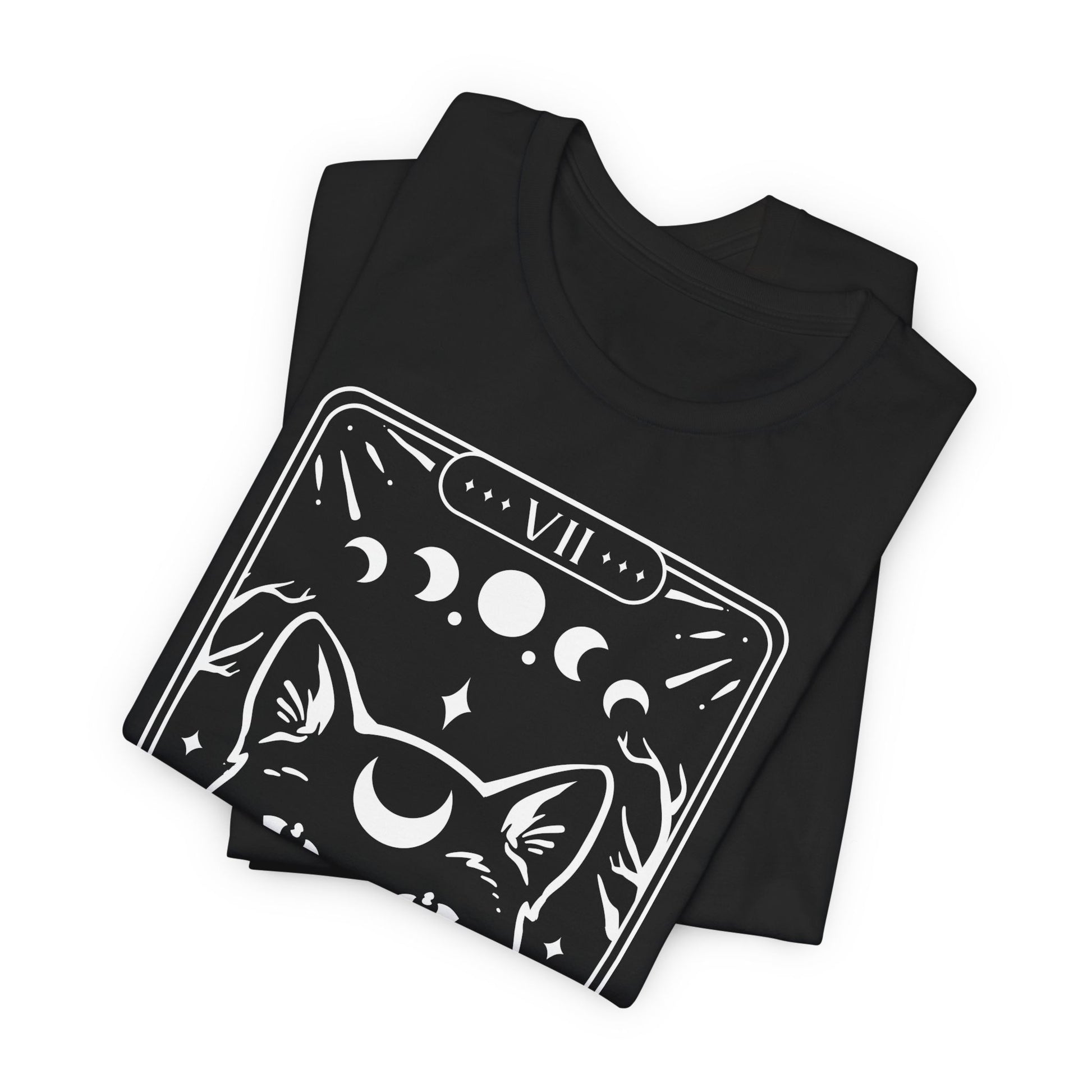 T-Shirt mit Tarotkarten-Motiv 'The Cat' – mystisches Shirt mit Katze im okkulten Stil