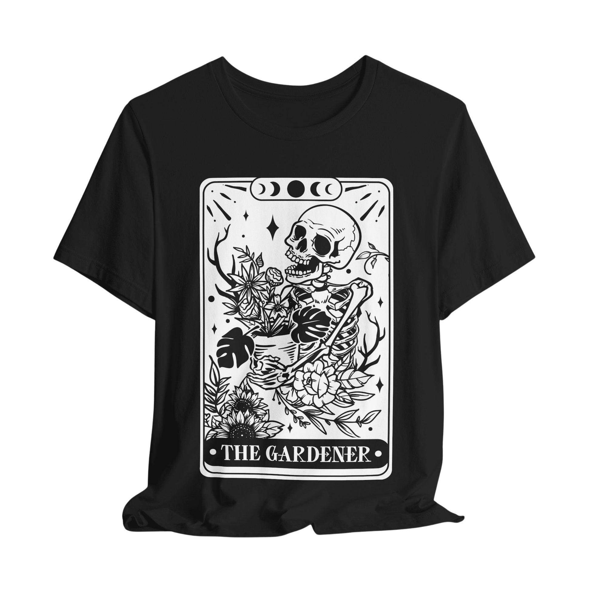 The Gardener T-Shirt – Unisex Tarot Design mit spiritueller Symbolik, grünlicher Print auf Bio-Baumwolle