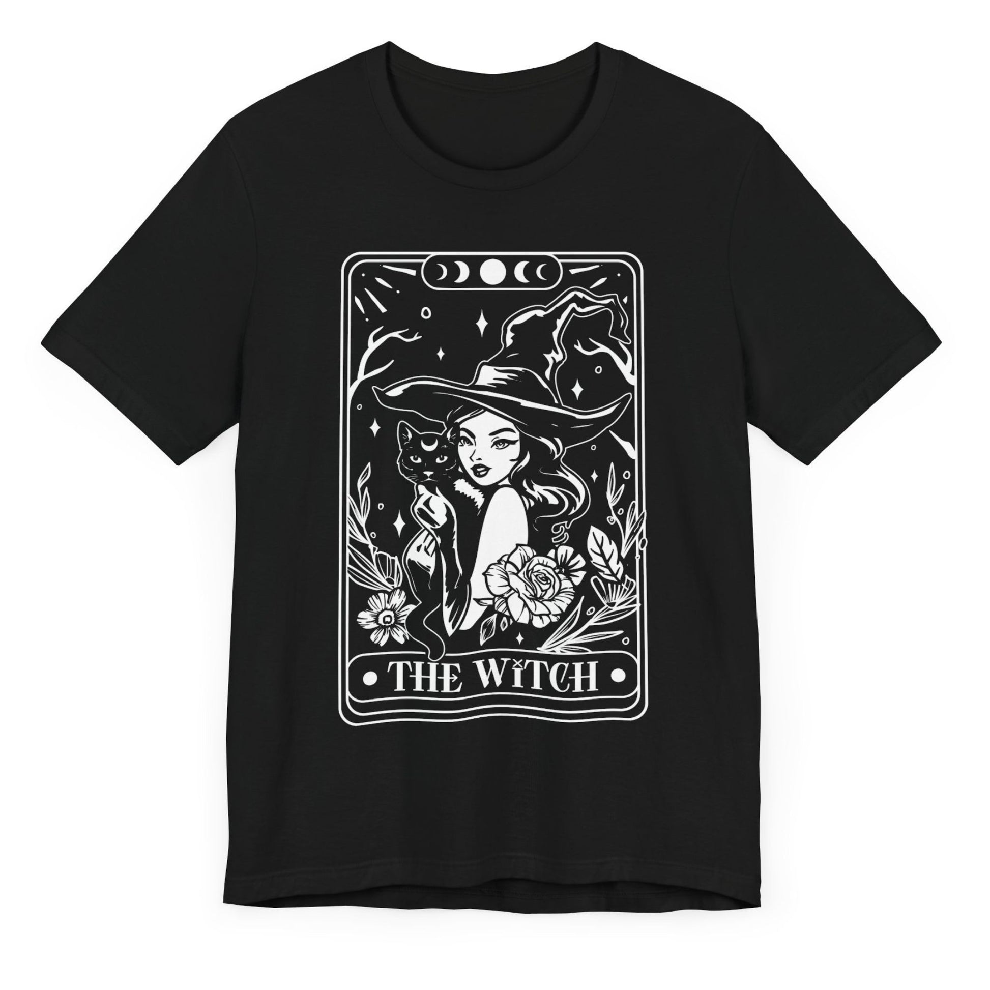 The Witch Tarot T-Shirt – schwarzes Unisex Shirt mit mystischem Motiv für Hexen & Katzenfans
