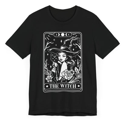 The Witch Tarot T-Shirt – schwarzes Unisex Shirt mit mystischem Motiv für Hexen & Katzenfans