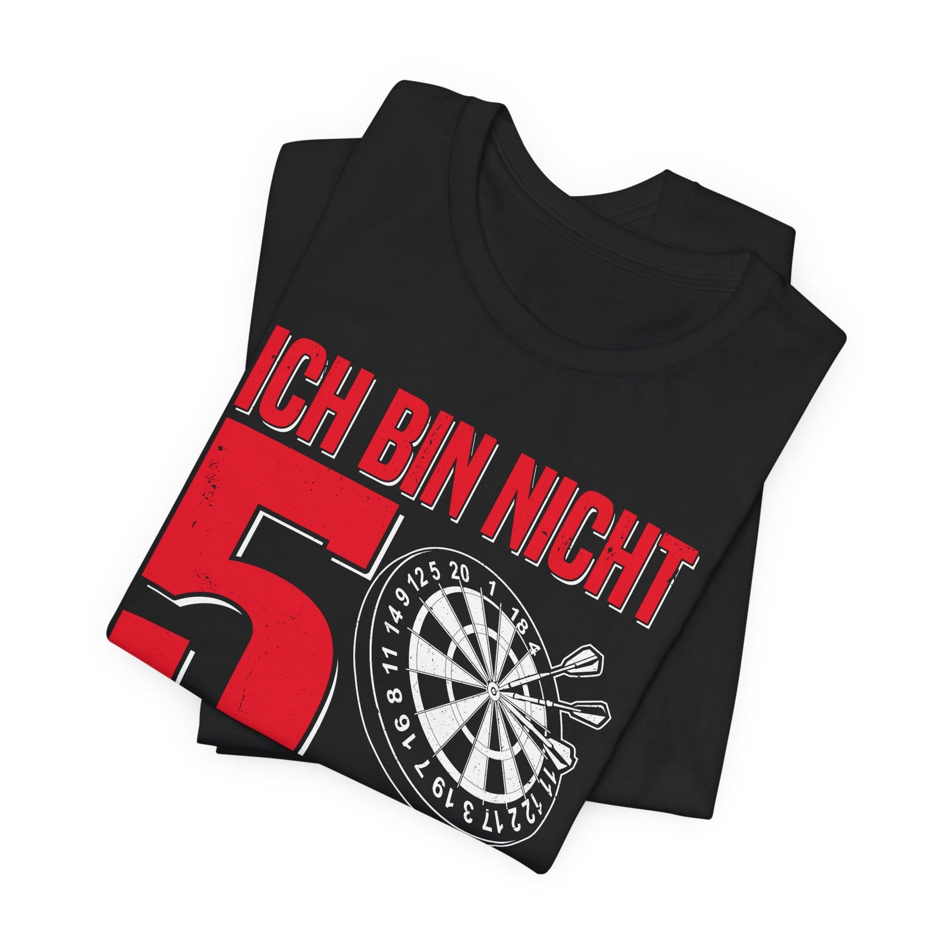 T-Shirt mit Spruch 'Ich bin nicht 50 – ich bin Double Bullseye' und Dartscheibe – witziges Geburtstagsgeschenk für Darts-Fans