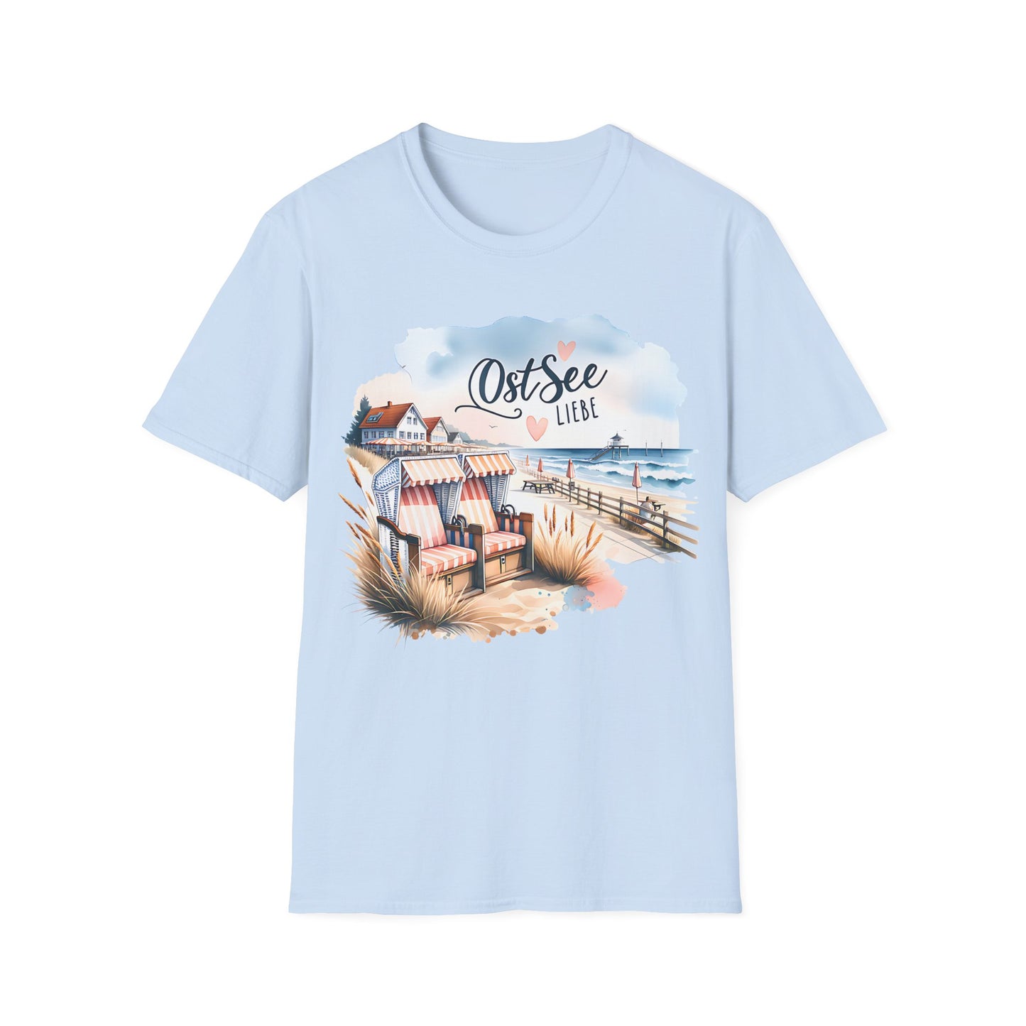 T-Shirt Ostsee Liebe – Maritimes Design mit Herz. Für alle Küstenfans ✓ Strandkorb & Meeresblick ✓