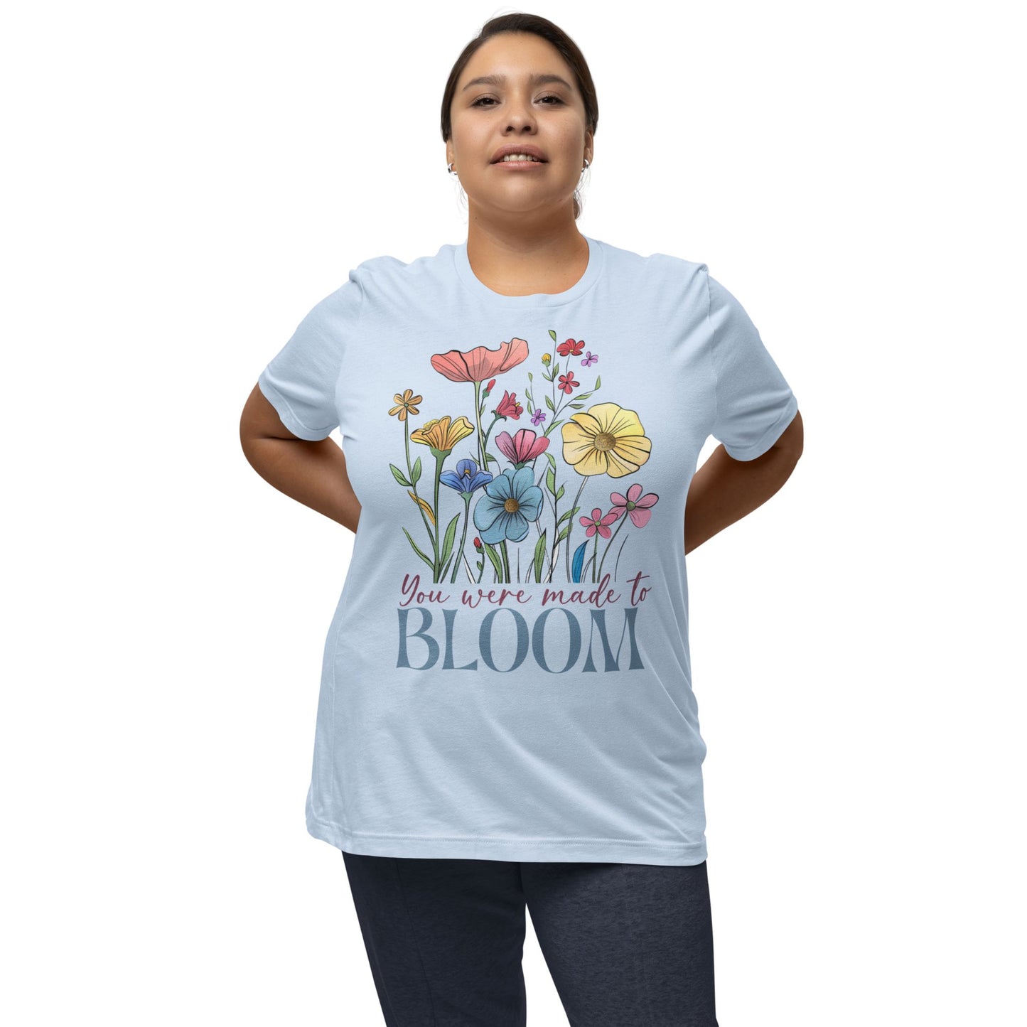 T-Shirt mit Blumenmotiv & Aufdruck 'You were made to BLOOM' – feminines Statementshirt für Frauen