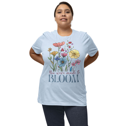 T-Shirt mit Blumenmotiv & Aufdruck 'You were made to BLOOM' – feminines Statementshirt für Frauen