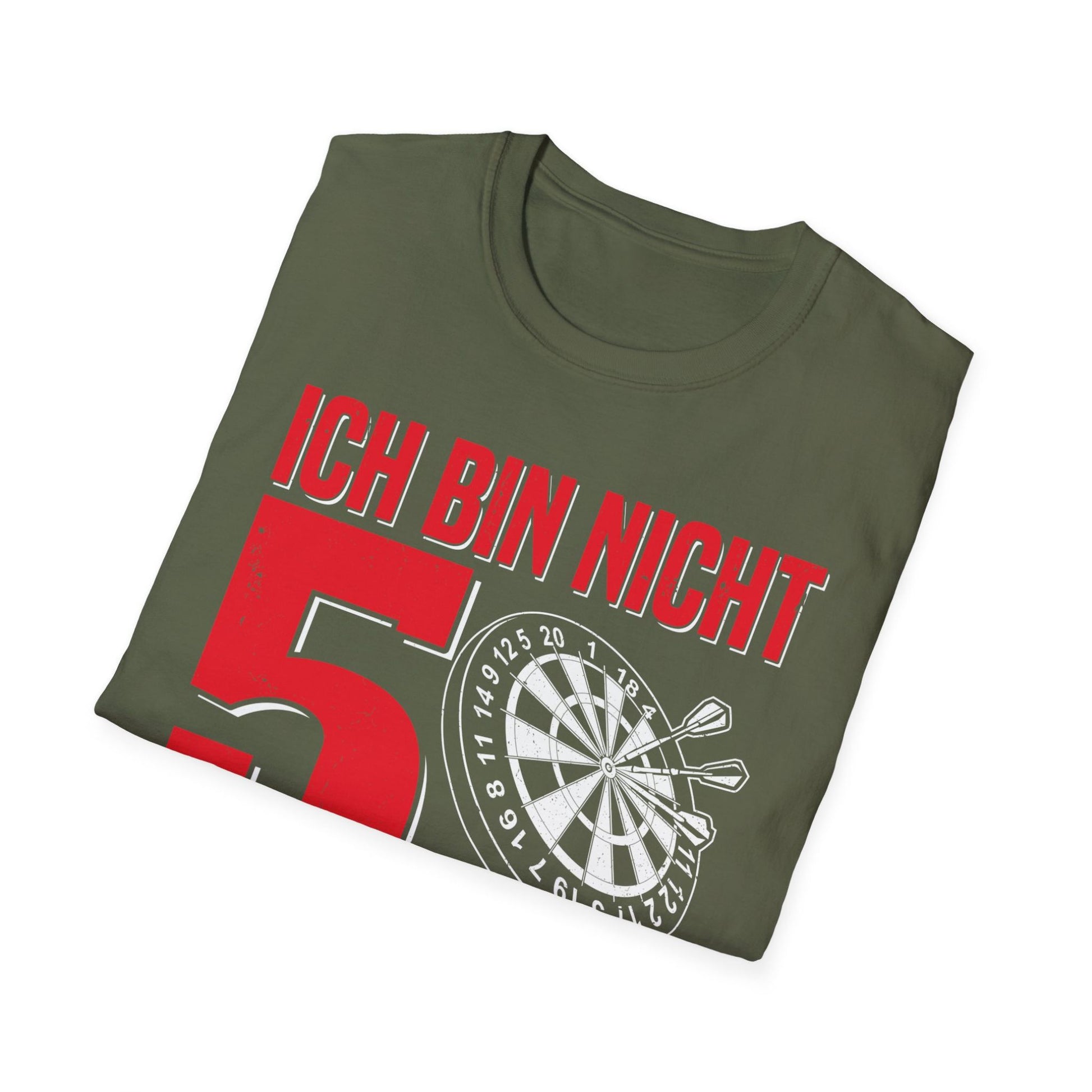 T-Shirt mit Spruch 'Ich bin nicht 50 – ich bin Double Bullseye' und Dartscheibe – witziges Geburtstagsgeschenk für Darts-Fans