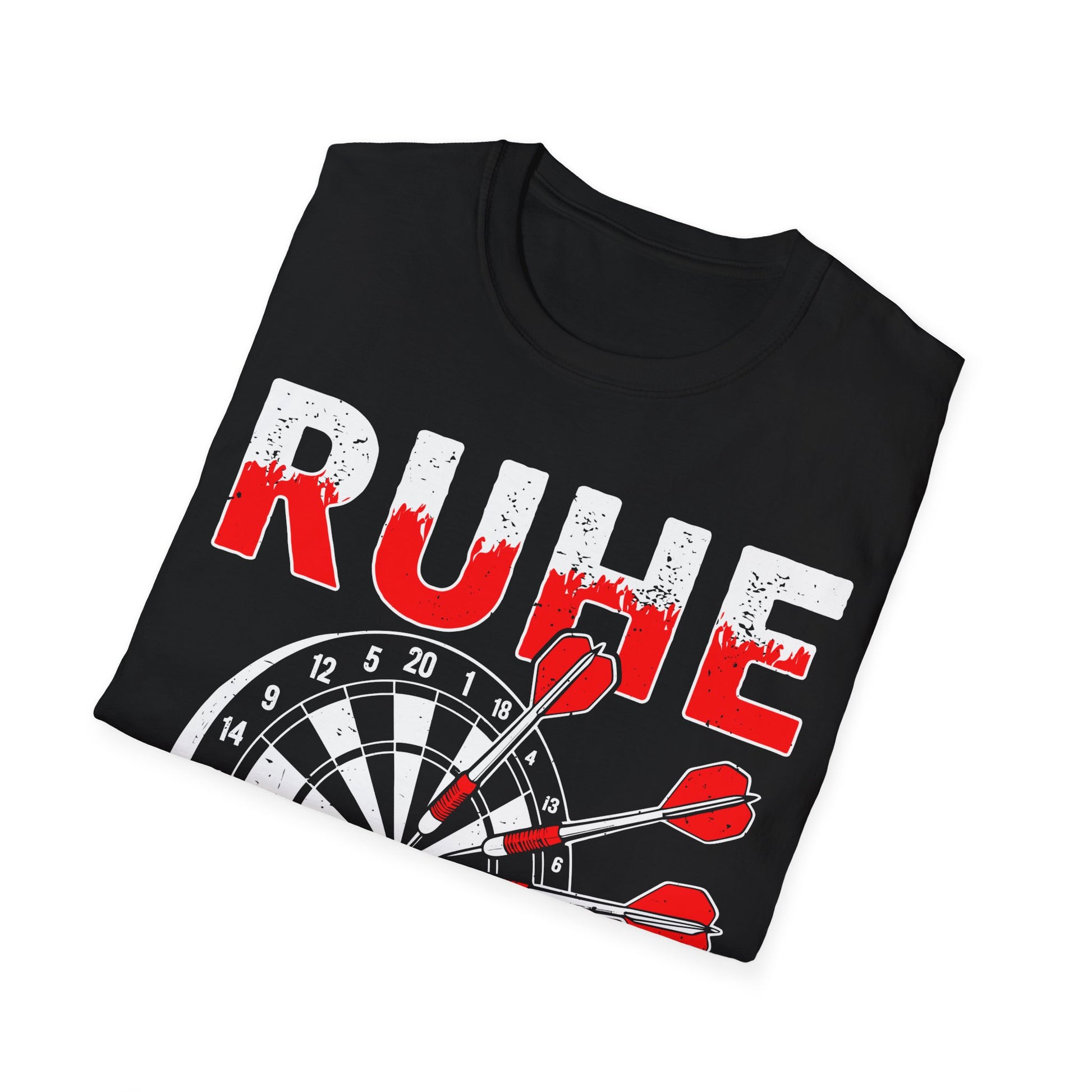 T-Shirt mit Spruch 'Ruhe – Der Meister ist jetzt dran' und Dartscheiben-Motiv – witziges Shirt für Dartspieler
