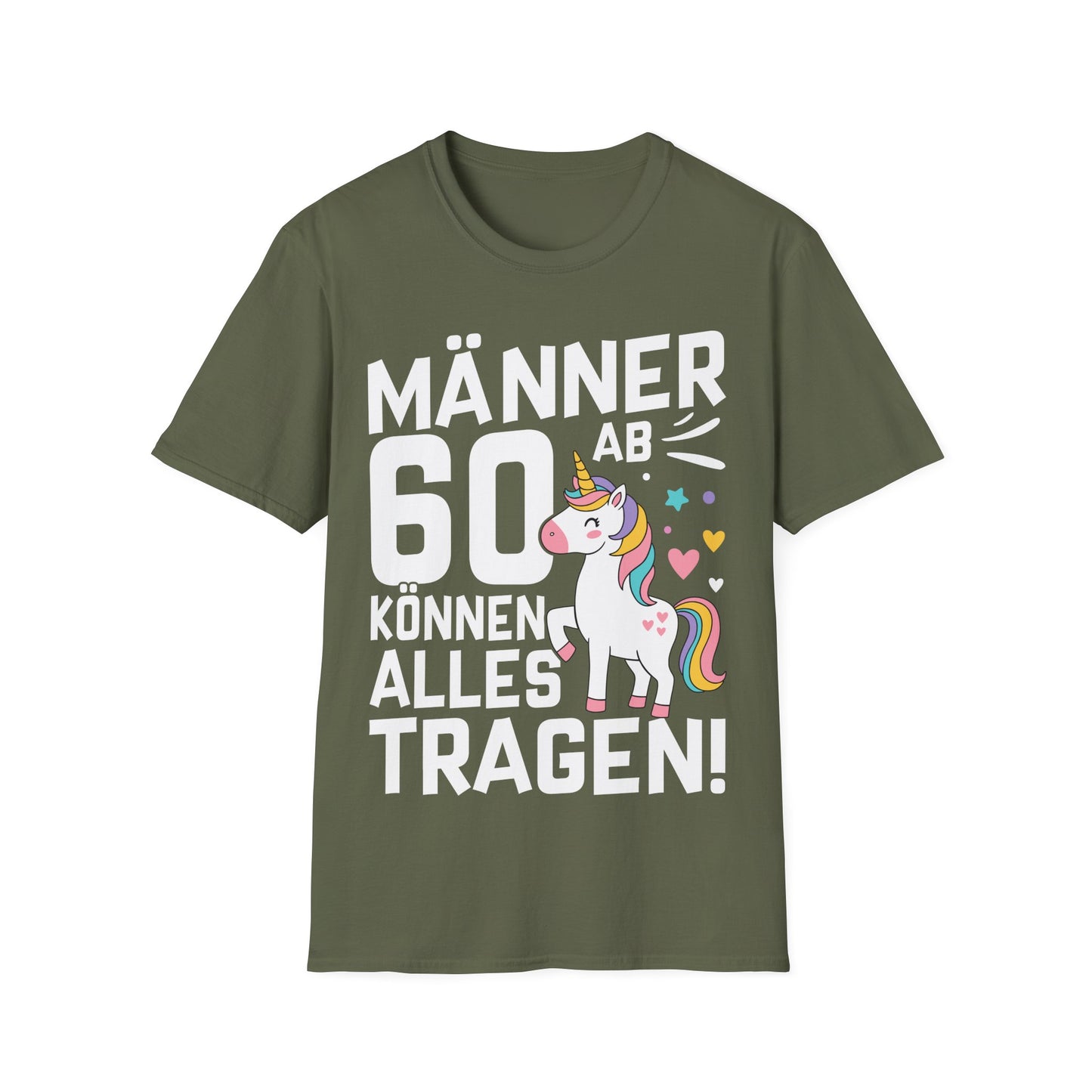 Lustiges Männer T-Shirt mit Einhorn für den 60. Geburtstag – schwarzes Shirt mit bunter Grafik und Humor