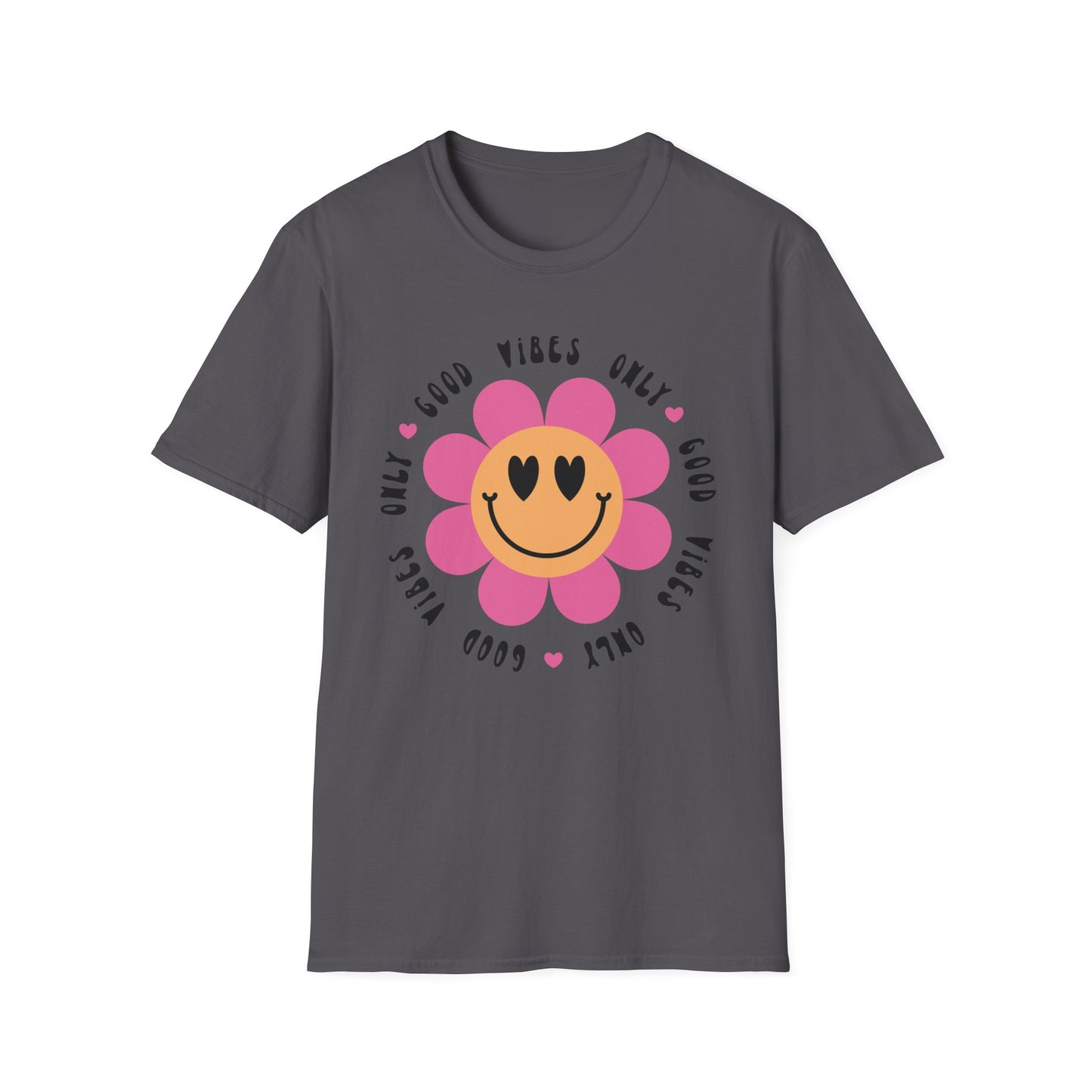 T-Shirt mit Spruch 'Good Vibes Only' und Smiley für Frauen – positives Sommer-Shirt mit Statement