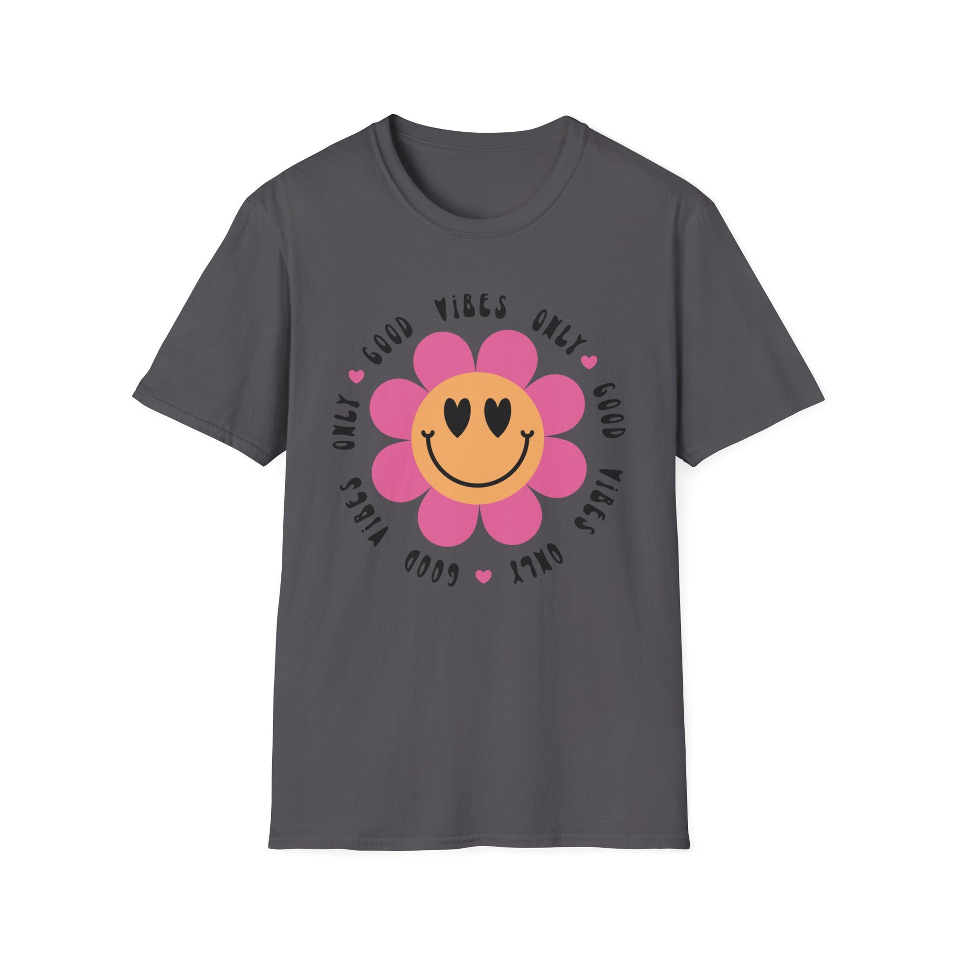 T-Shirt mit Spruch 'Good Vibes Only' und Smiley für Frauen – positives Sommer-Shirt mit Statement