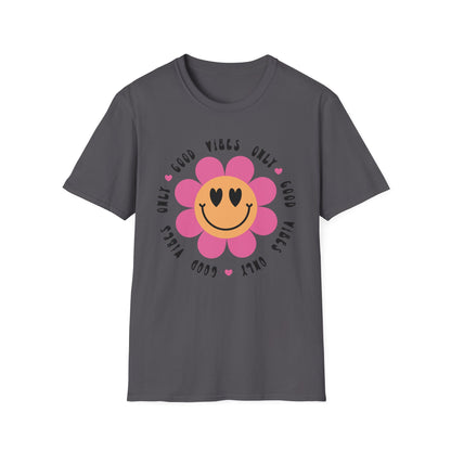 T-Shirt mit Spruch 'Good Vibes Only' und Smiley für Frauen – positives Sommer-Shirt mit Statement