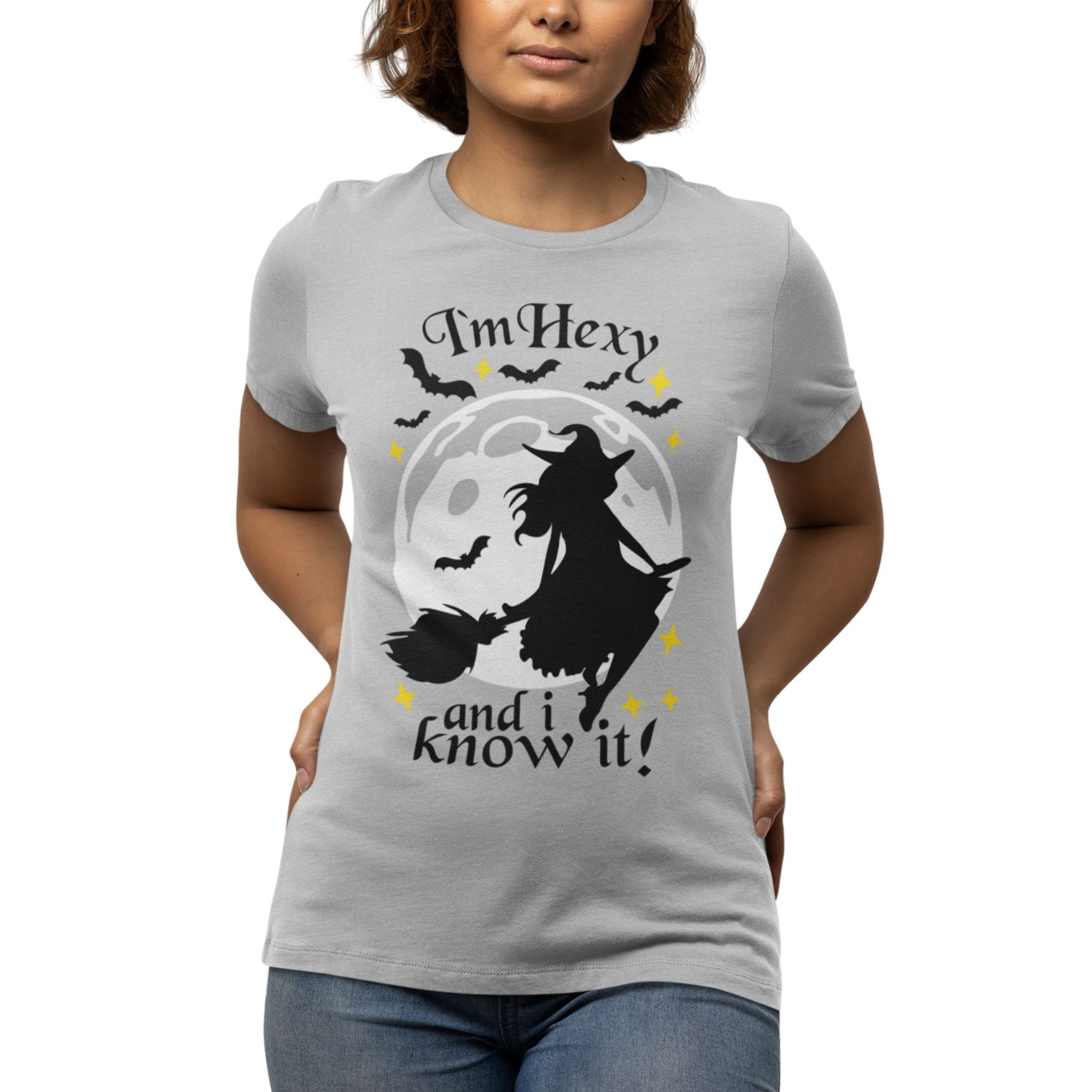 tshirt 'i'm hexy and i know it' doppeldeutig wortwitz basierend auf 'i'm sexy and i know it' hexe mystisch auf besen