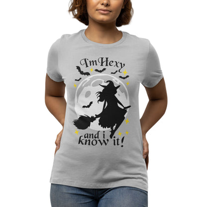 tshirt 'i'm hexy and i know it' doppeldeutig wortwitz basierend auf 'i'm sexy and i know it' hexe mystisch auf besen