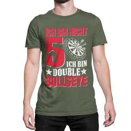 T-Shirt mit Spruch 'Ich bin nicht 50 – ich bin Double Bullseye' und Dartscheibe – witziges Geburtstagsgeschenk für Darts-Fans