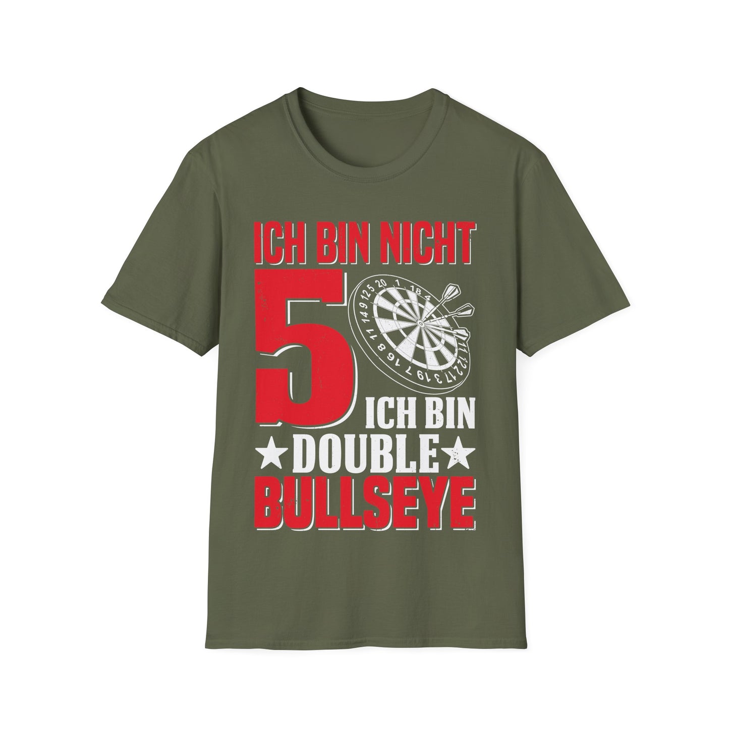 T-Shirt mit Spruch 'Ich bin nicht 50 – ich bin Double Bullseye' und Dartscheibe – witziges Geburtstagsgeschenk für Darts-Fans