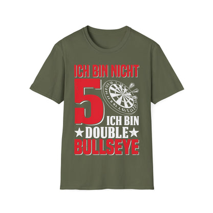 T-Shirt mit Spruch 'Ich bin nicht 50 – ich bin Double Bullseye' und Dartscheibe – witziges Geburtstagsgeschenk für Darts-Fans