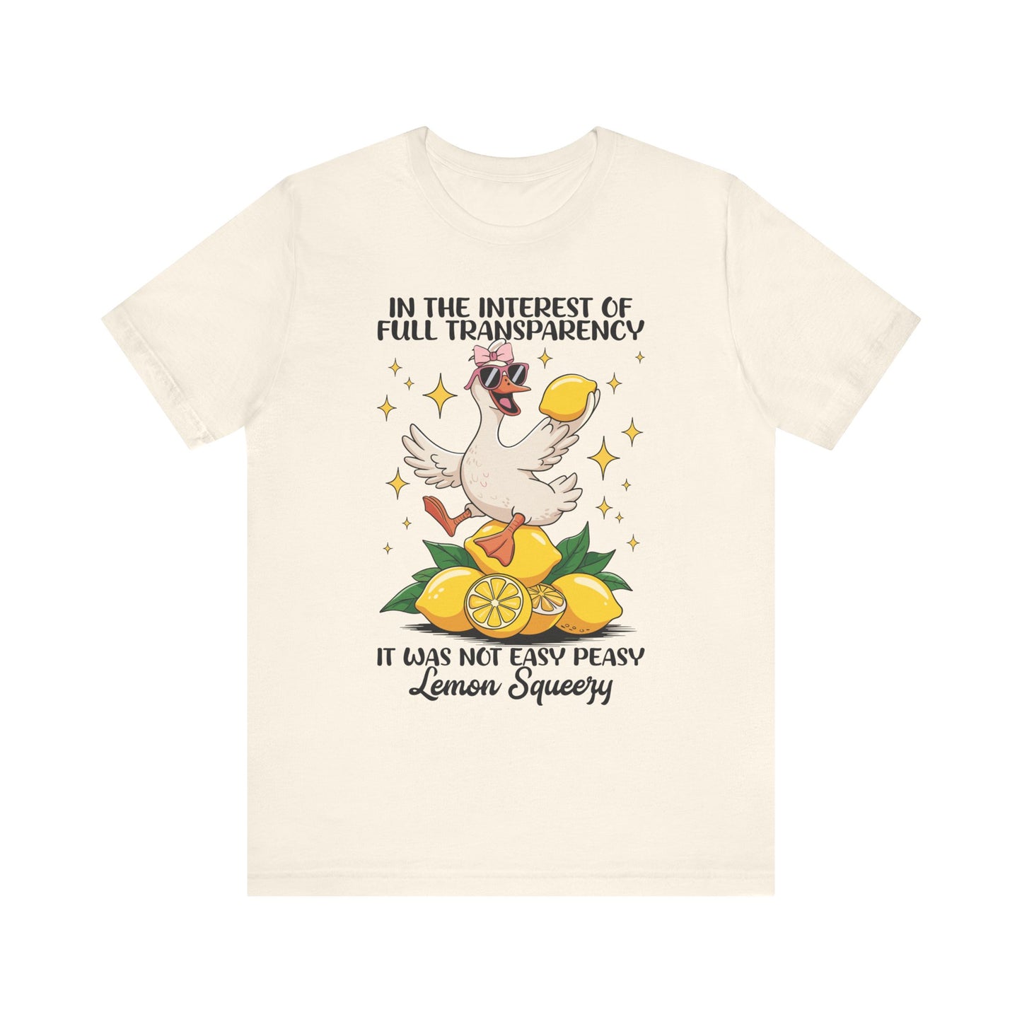 T-Shirt mit Spruch 'Not easy peasy lemon squeezy', Gans mit Sonnenbrille & Zitronen – witziges Sommer-Motiv