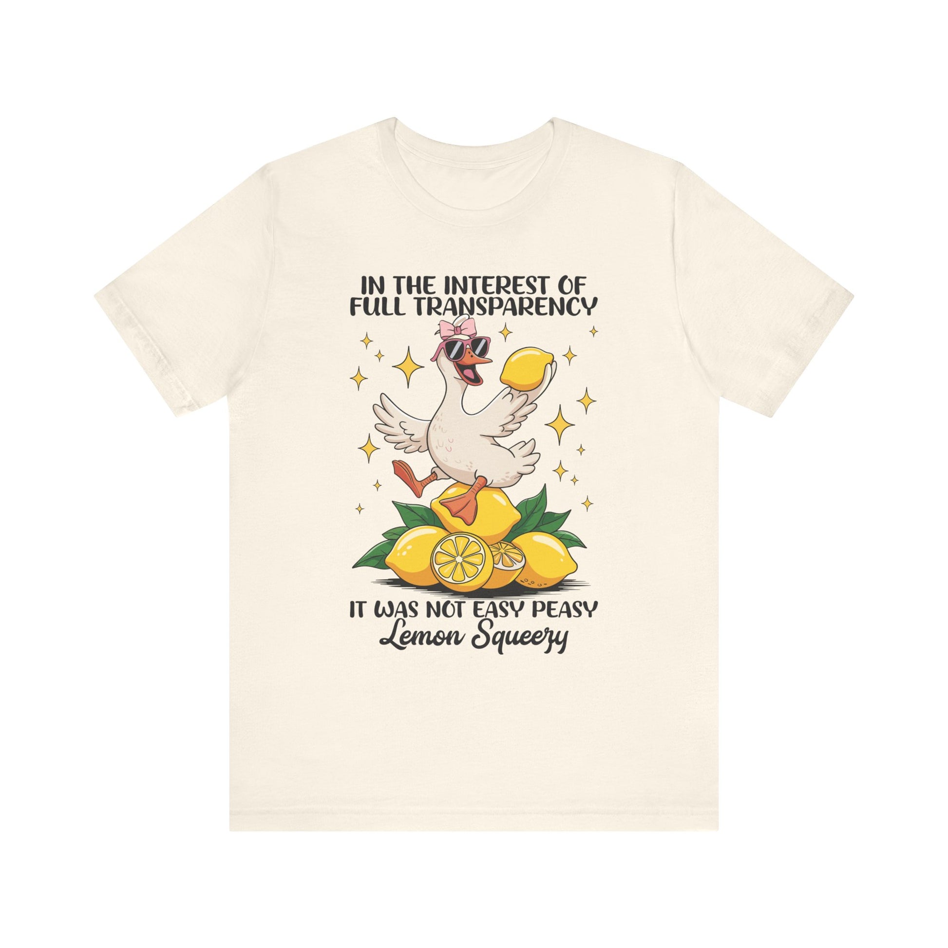 T-Shirt mit Spruch 'Not easy peasy lemon squeezy', Gans mit Sonnenbrille & Zitronen – witziges Sommer-Motiv