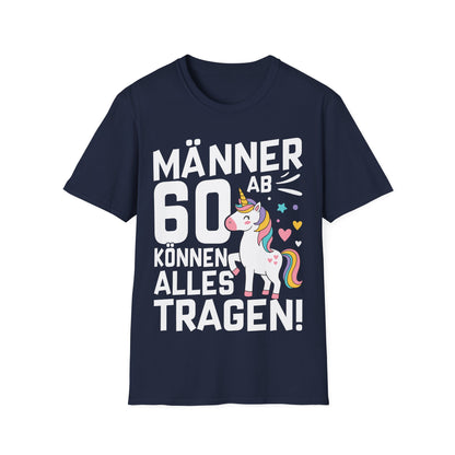 Lustiges Männer T-Shirt mit Einhorn für den 60. Geburtstag – schwarzes Shirt mit bunter Grafik und Humor