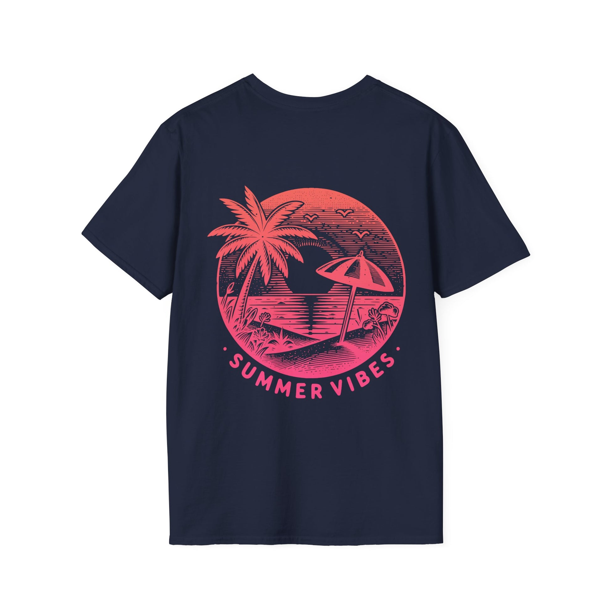 T-Shirt mit Aufdruck 'Summer Vibes' – kleiner Frontprint & großer Rückenprint – Sommerlook Unisex