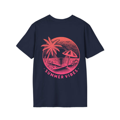 T-Shirt mit Aufdruck 'Summer Vibes' – kleiner Frontprint & großer Rückenprint – Sommerlook Unisex