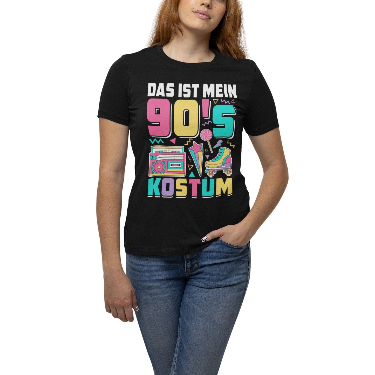 Buntes T-Shirt im 90er Jahre Design – ideales Kostümshirt für Mottopartys, Karneval & Festivals