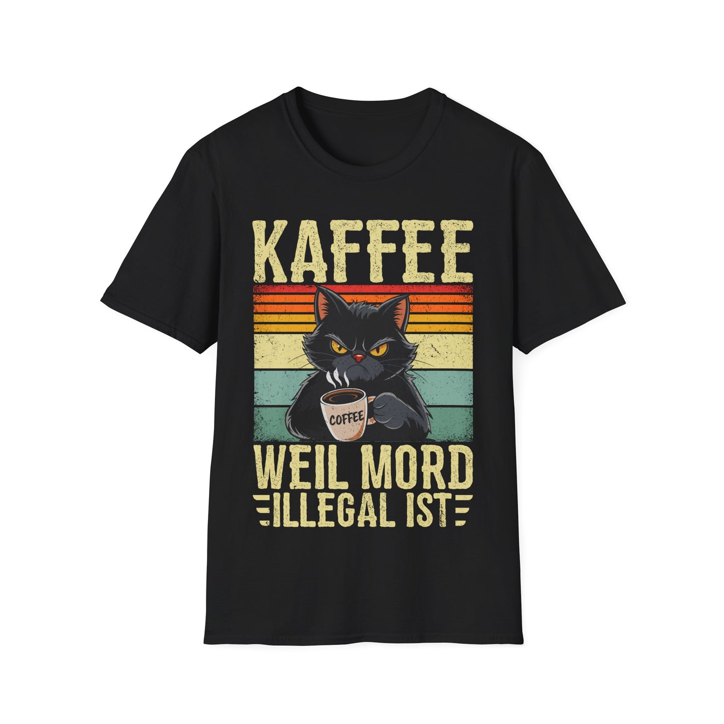 T-Shirt mit Aufdruck 'Weil Mord illegal ist' – lustiges Kaffee Statement Shirt mit schwarzem Humor