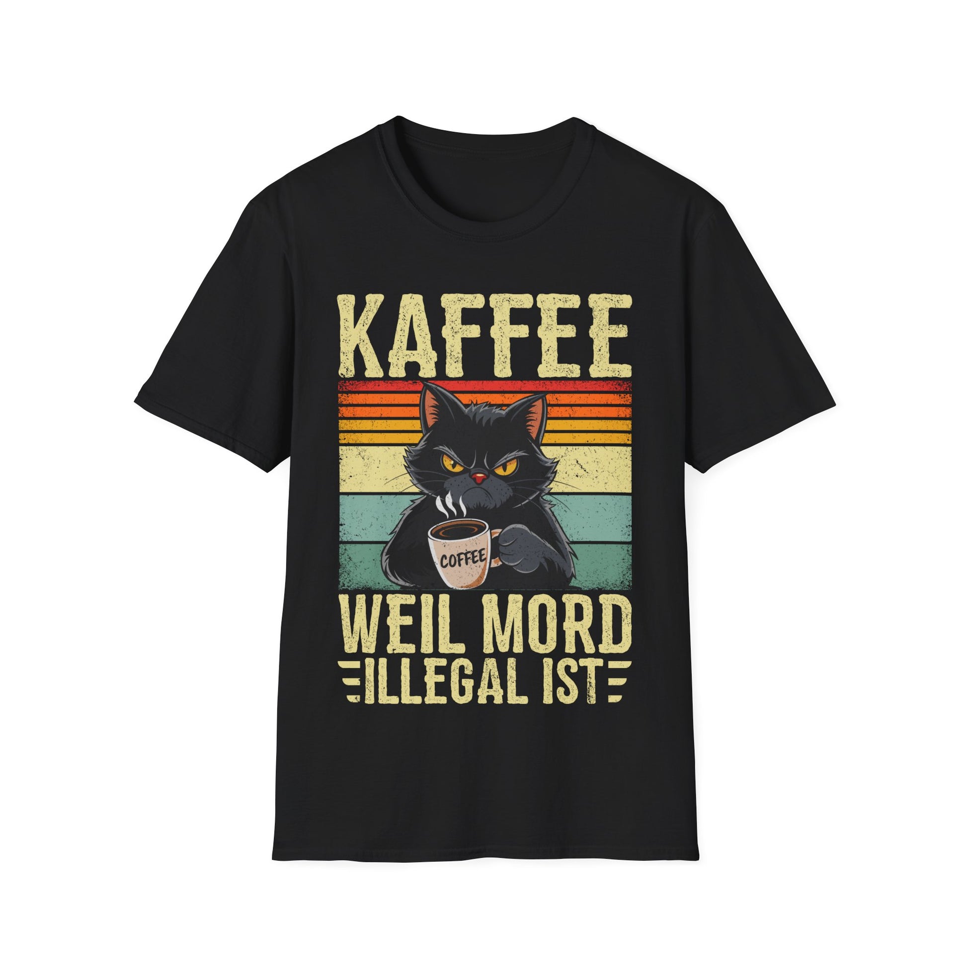 T-Shirt mit Aufdruck 'Weil Mord illegal ist' – lustiges Kaffee Statement Shirt mit schwarzem Humor